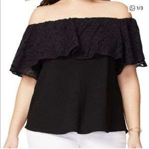 RACHEL Rachel Roy Black Off-Shoulder Lace Blouse